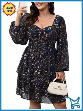Plus Size Chiffon Floral Short Romper Lantern Sleeve Dressy Jumpsuit